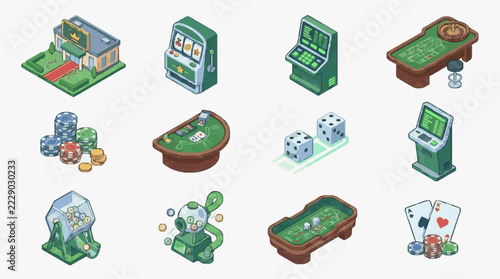 Isometric of Classic Casino Games and Gambling Elements