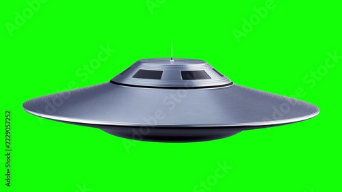 UFO animation set — hovering and flying past on green screen isolated with alpha