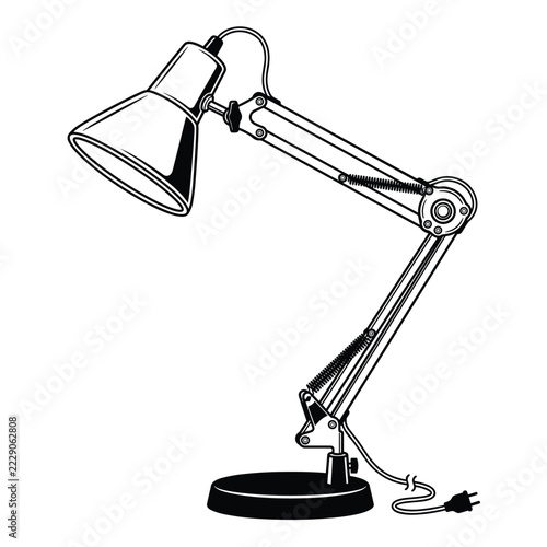 Adjustable Architect Desk Lamp Black and White Vector Illustration