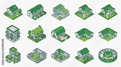 Isometric Collection of Diverse Residential Home Architectural Designs
