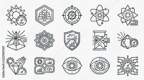 Creative Icons Set Featuring Energy Analytics Security and Tech Concepts