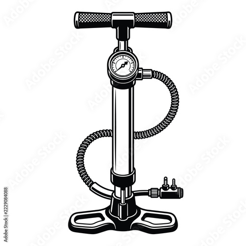 Bicycle Floor Pump with Pressure Gauge Monochrome Vector