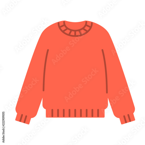 鮮やかなコーラルオレンジの丸首ニットセーターを描いた冬服イラスト