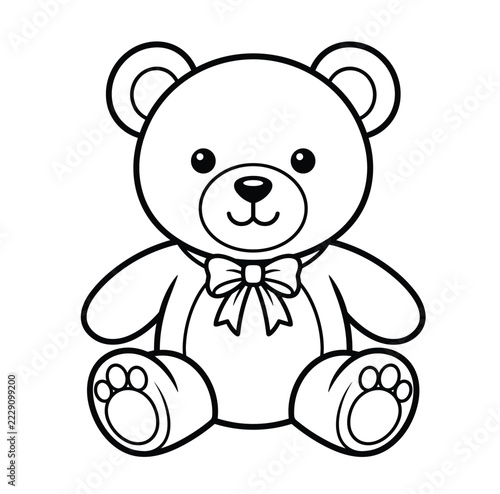 Cute Teddy Bear Toy Black and White Vector Illustration