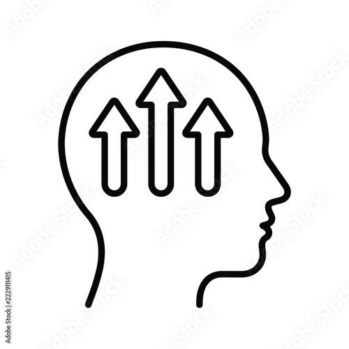 Human head profile icon with three upward pointing arrows