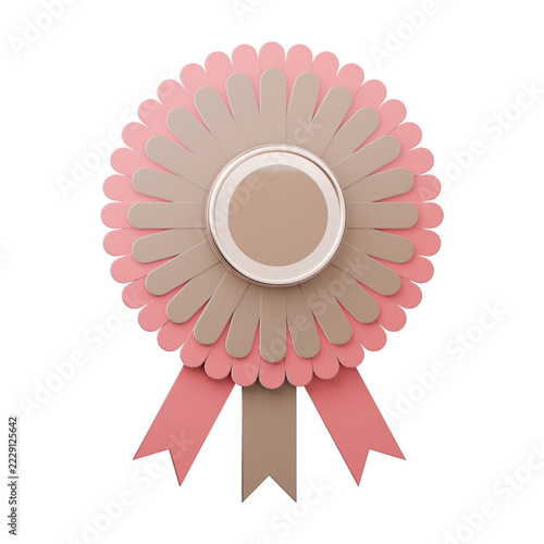 Obraz na plátně Pink and beige rosette medal with ribbons on transparent background
