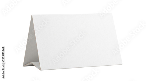Fotografie Blank white tent card on a transparent background for versatile display and cust