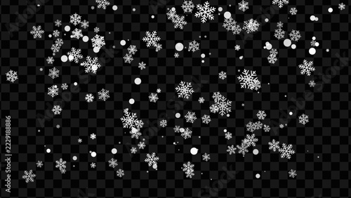 Falling Snowflakes, Christmas Snow Bokeh on Transparent Winter Overlay