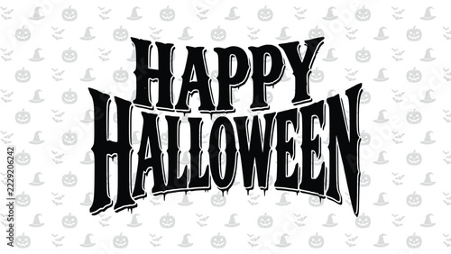 Happy halloween text with pumpkins, bats, hat pattern background