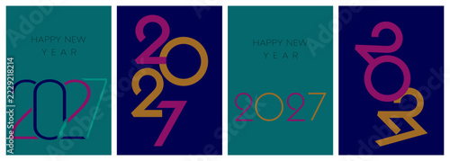 2027 New Year Cards Minimalist Typography Vector Set of Four