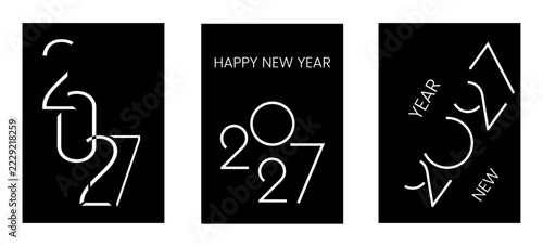 2027 New Year Cards Minimalist Black and White Typography Set