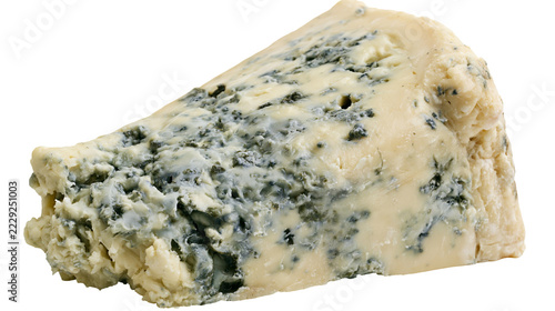 Obraz na plátně Creamy wedge of blue cheese with distinct blue mold veins and textured surface