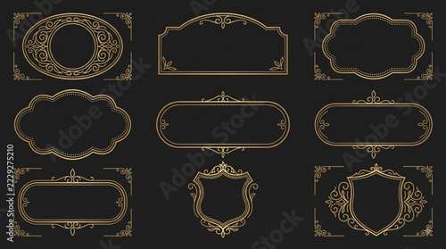 Gold Frames Assortment, Ornate Decorative Borders, Vintage Design Elements Featuring Graphic, Templates