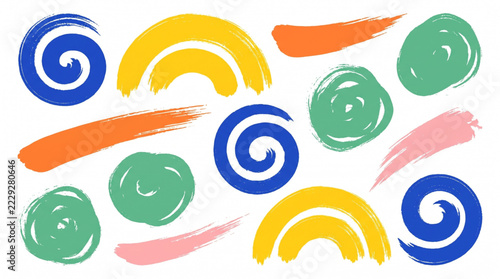 Abstract Artwork with Brushstrokes, Vibrant Colors, and Swirling Shapes Featuring Swirls, Yellow