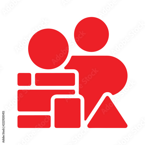 Red family silhouette depicts two adults and a child suggesting kinship and togetherness on a white background children figure figures group parent