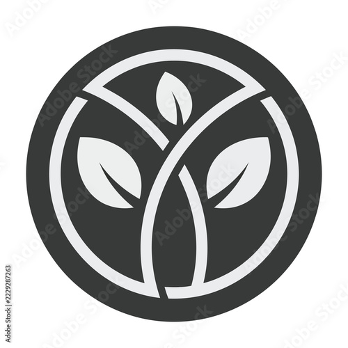 Black and white leaf logo in circle eco symbol