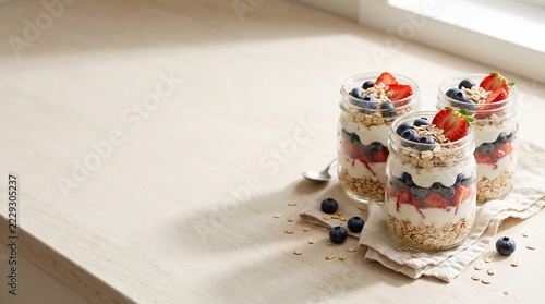 Overnight Oats Breakfast Jars with Copy Space