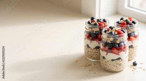 Overnight Oats Breakfast Jars with Copy Space