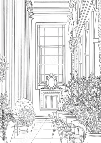 European Luxury restaurant coloring page