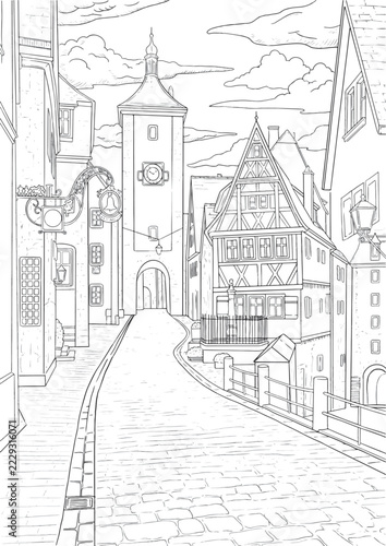 European Old town coloring page