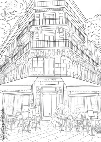 Old vintage paris cafe coloring page