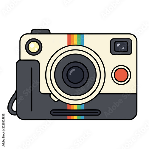 Retro instant camera vector illustration with rainbow stripe design isolated on white background