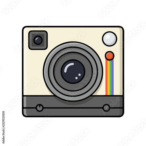Square retro instant camera vector illustration with rainbow stripe isolated on white background