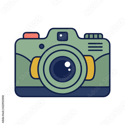 Green retro SLR camera vector illustration isolated on white background