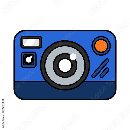 Blue retro compact pocket camera vector illustration isolated on white background