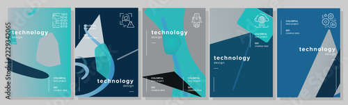 Album overlapping affiche technology abstract geometric a4 poster. interface energetic, arrangement monochrome, backdrop work, fusion blob vector technology background illustration