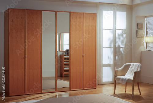 Single shot photo of a room with a wardrobe
