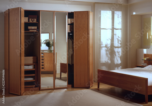 Single shot photo of a room with a wardrobe