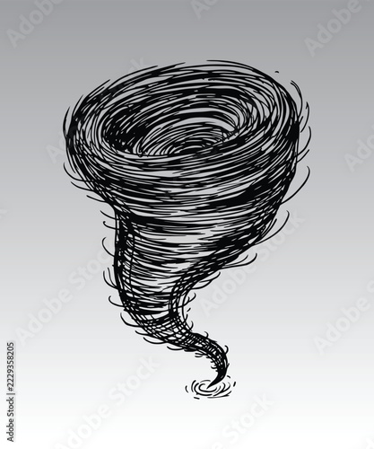 Doodle vector illustration of a powerful tornado swirling vortex.