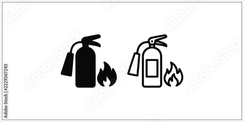 Obraz na plátně Two fire extinguishers with flames depicted as a black silhouette on transparent
