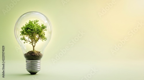 Green Tree Growing Inside a Light Bulb Symbolizing Sustainability