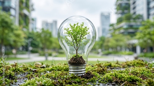 Eco Friendly Energy Concept with Tree Inside a Glowing Light Bulb