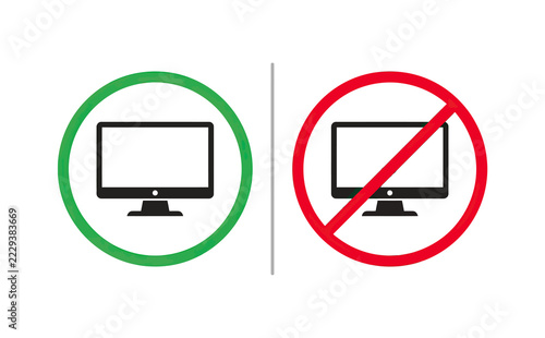 Obraz na plátně Minimalist computer monitor icons showing allowed and forbidden status against d