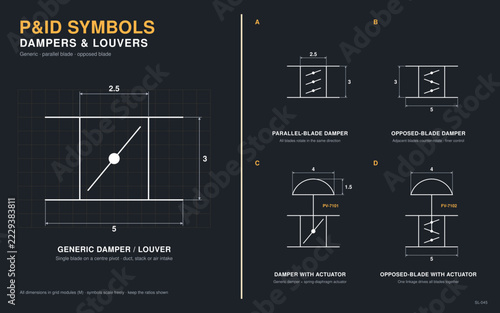 P&ID Symbols - Dampers and louvers: generic, parallel blade, opposed blade