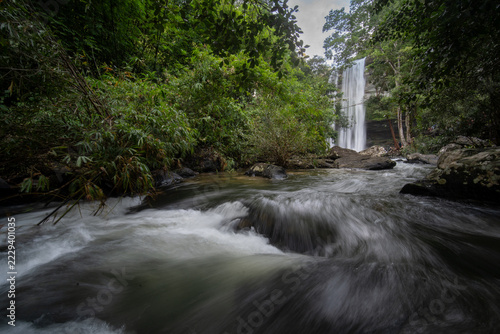 Silky Rapids Flowing Toward Huai Luang Waterfall in Thailand