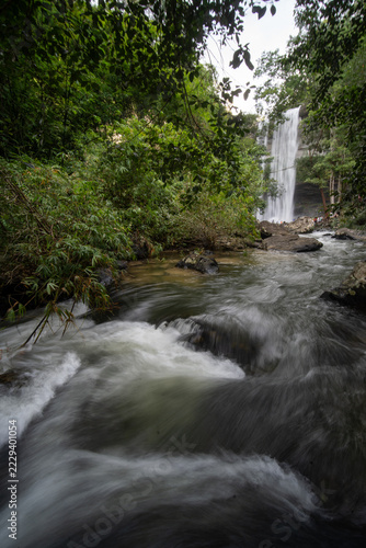 Vertical View of Rapids and Huai Luang Waterfall in Green Forest
