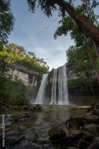 Vertical View of Huai Luang Waterfall in Ubon Ratchathani, Thailand