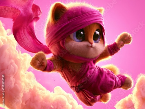 A cute baby kitten with little paws, stretched out in playful kung fu pose