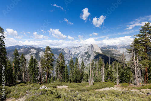 Scenic landscape view of Half Dome from Sentinel Dome trail in Yosemite National Park