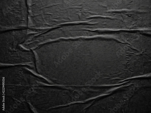 Matte Black Glued Paper Poster Texture with Wrinkles and Creases Background