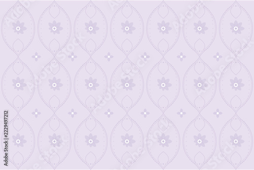 Elegant lavender damask pattern with floral motifs and curved lines for textile wall design.
