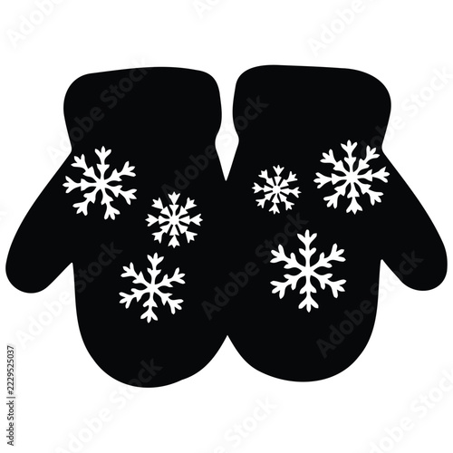 Winter mittens with snowflake pattern vector silhouette illustration design.