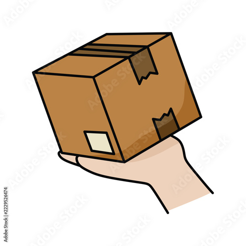 image of a hand pose lifting a brown cardboard box with the palm of the hand