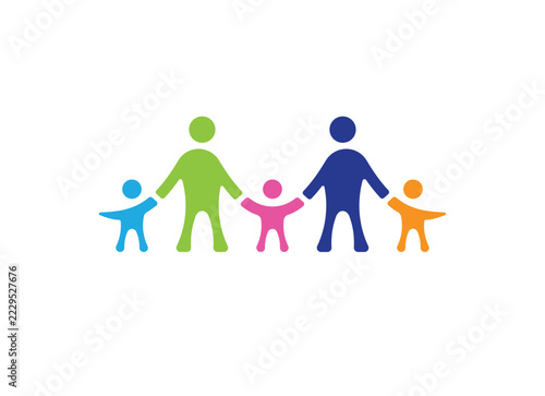 Family Silhouette Vector Symbol with Mother, Father, and Three Children, Happy Family Icon for Parenting, Family Life, Home, Community, and Social Design