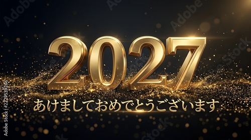 Golden 2027 numerals displayed over dark glittering surface for happy new year