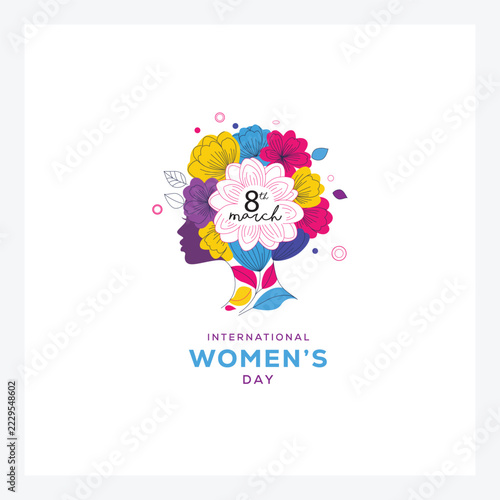 International Women's Day Social Media Graphic with Silhouette of Woman and Flower Afro
